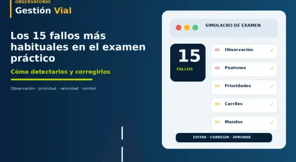 Los 15 fallos más habituales en el examen práctico. Aprende cuántas faltas deficientes se pueden tener para aprobar.