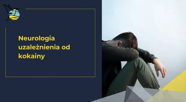 Młody mężczyzna z opuszczoną głową, symbolizujący walkę z uzależnieniem od kokainy. Tekst: Neurologia uzależnienia od kokainy.