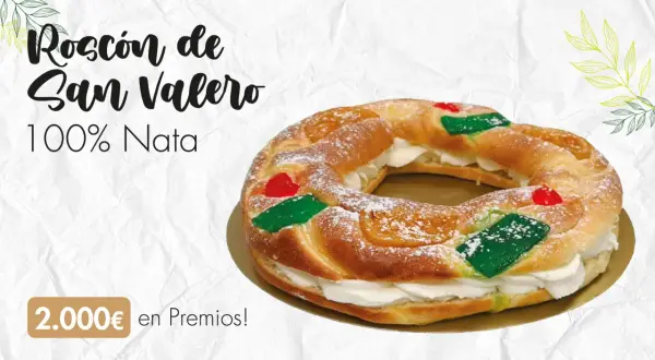 Roscon de San Valero 100% nata, decorado con frutas escarchadas y azúcar glas. ¡2.000€ en premios!