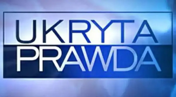 Logo "Ukryta Prawda" z białymi literami na niebieskim tle.