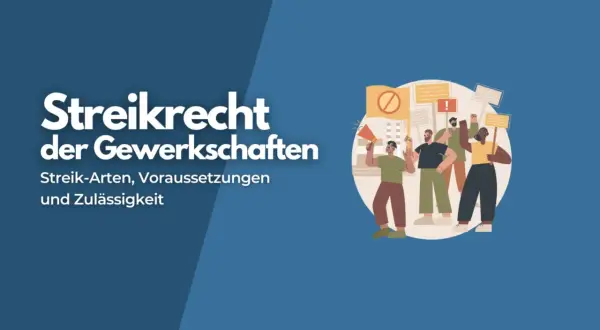 Menschen demonstrieren mit Plakaten und Megafon. Der Text thematisiert das Streikrecht der Gewerkschaften und die Zulässigkeit von Aussperrung und Streik.