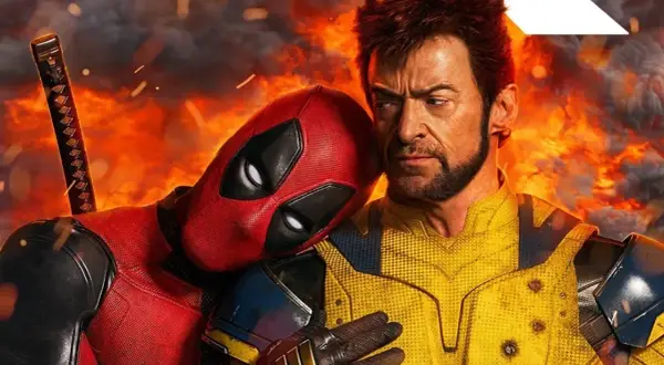 Deadpool & Wolverine: obsada w ogniu. Deadpool opiera się o Wolverine'a, który patrzy w bok.