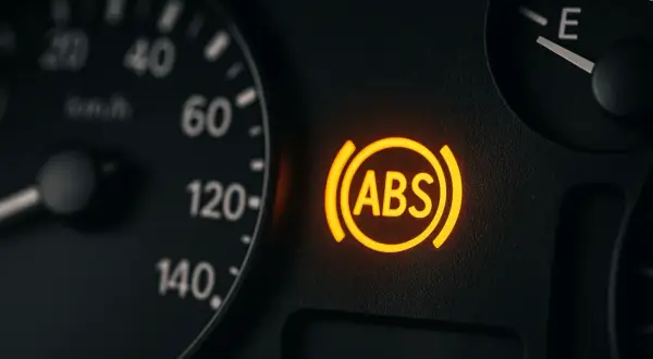Voyant ABS allumé sur le tableau de bord, indiquant un problème avec le système ABS défaillant.