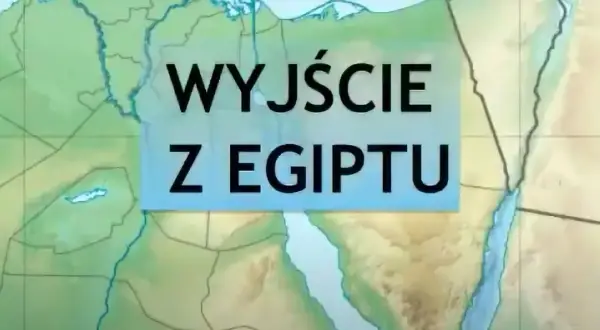 Mapa Bliskiego Wschodu z napisem "Wyjście z Egiptu". Mojżesz wyprowadził ich z Egiptu, prowadząc przez pustynię.