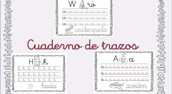 Cuaderno de trazos para grafomotricidad letras W, H y A. Ejercicios para practicar la escritura de vocales y consonantes.