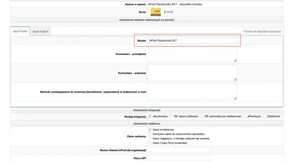 Konfiguracja InPost Paczkomaty 24/7. Ustawienia nazwy, komentarzy i integracji. Historia zmian.