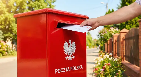Ręka wrzuca list do czerwonej skrzynki Poczty Polskiej. Zastanawiasz się, ile kosztuje list priorytetowy?
