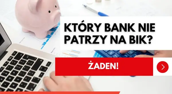 Kredyt bez historii kredytowej? Żaden bank nie patrzy na BIK, bo to niemożliwe. Świnka skarbonka i laptop sugerują finansowe rozterki.