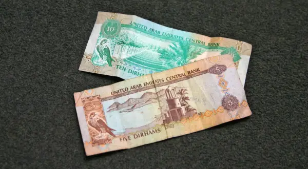W Dubaju zapłacisz dirhamami. Na zdjęciu banknoty 5 i 10 dirhamów ZEA.
