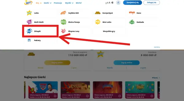 Gdzie kupić zdrapki lotto? Kliknij w menu "Zdrapki", aby zobaczyć dostępne gry.