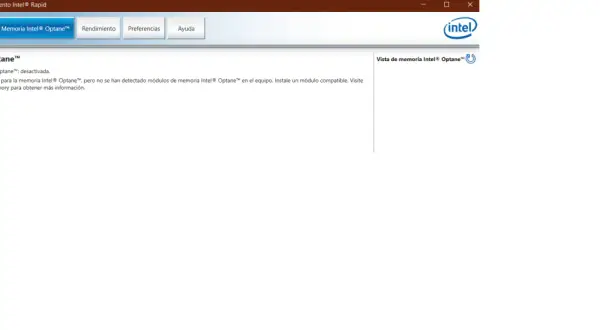 Interfaz de Intel Management Engine. La memoria Intel® Optane™ está desactivada. Instale un módulo compatible para activarla.