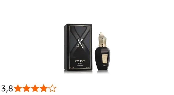 Elegancki flakon i pudełko perfum Xerjoff Opera. Złote detale i czarne wykończenie podkreślają luksusowy charakter.