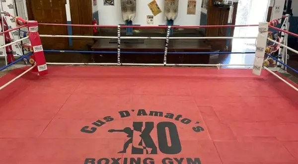 Gus D'Amato's Boxing Gym in Catskill, N.Y., where Mike Tyson trained. The red ring is ready for action.