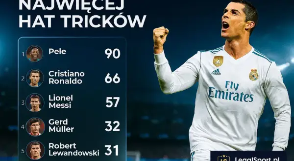 Cristiano Ronaldo ma 66 hat tricków, plasując się na drugim miejscu za Pele (90). Lista przedstawia najwięcej hat tricków w historii piłki nożnej.