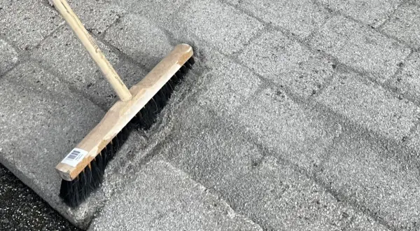 Borste används för att ta bort mossa på stenplattor.
