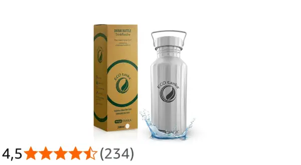 Edle Edelstahl-Trinkflasche "eco tanka" mit praktischem Henkel und Spritzwasser-Effekt. Umweltfreundlich und langlebig.