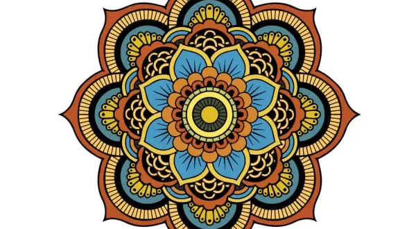 Kolorowa mandala, symbol harmonii i spokoju. To pytanie "mandala co to?" znajduje odpowiedź w jej symetrycznym, kwiatowym wzorze.