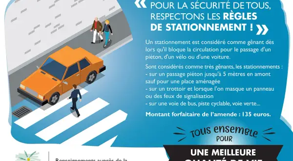 Un stationnement gênant sur un passage piéton peut entraîner une amende et une perte de point. Respectons les règles pour la sécurité de tous.