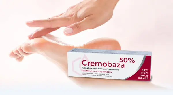 Cremobaza 50% – krem złuszczający na zrogowacenia. Skóra stóp, pięt, łokci i kolan staje się gładka.