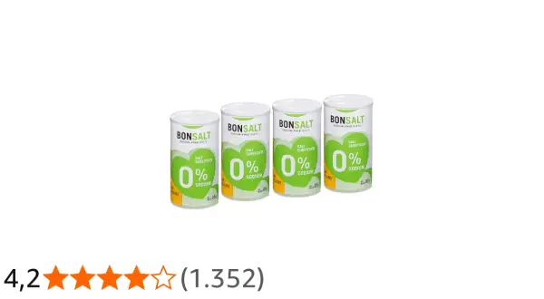 Cuatro latas de sal sin antiaglomerante BonSalt, sustituto de sal con 0% de sodio.