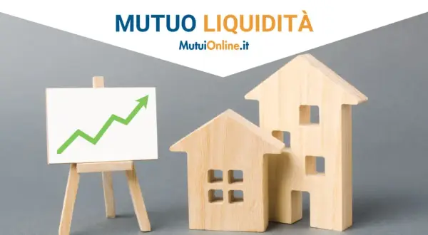Modelli di case in legno e grafico in crescita verde su cavalletto. Mutuo liquidità per investimenti immobiliari.
