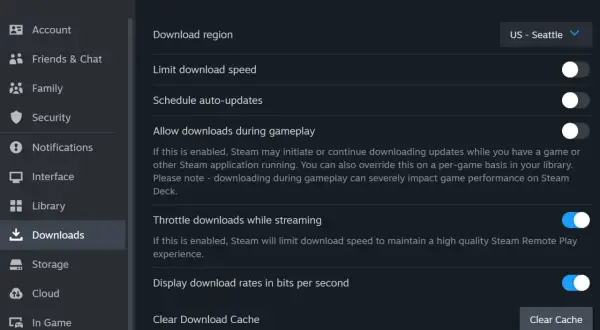 Ustawienia pobierania w Steam. Czy Steam jest darmowy? Tak, pobieranie gier i korzystanie z platformy jest bezpłatne.