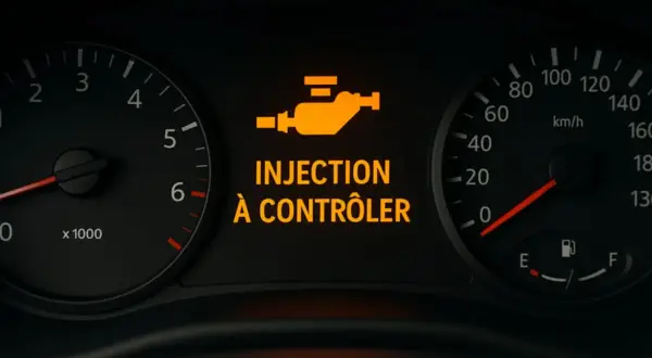 Voyant moteur allumé : "INJECTION À CONTRÔLER". Le système d'injection de carburant nécessite une vérification.