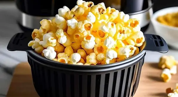 Chrupiący popcorn prosto z frytkownicy beztłuszczowej. Idealna przekąska na wieczór filmowy.