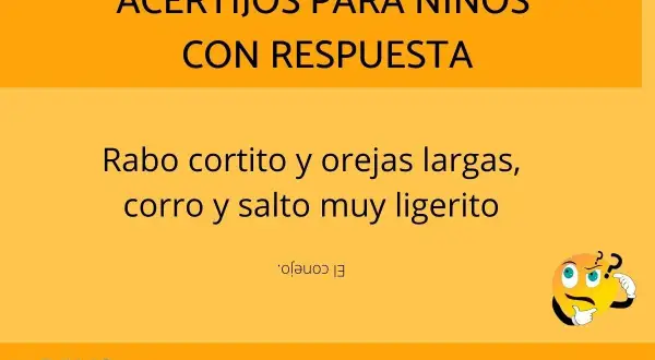 Acertijos para niños de 7 años: "Rabo cortito y orejas largas, corro y salto muy ligerito". ¿Quién soy? El conejo.