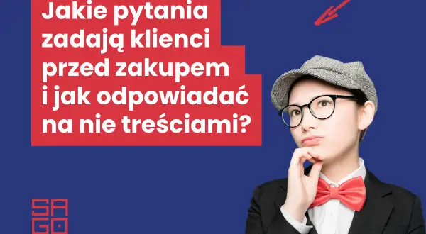 Dziewczyna w okularach i kaszkiecie zastanawia się nad pytaniami klientów. Jak odpowiadać na nie treściami? vsm.