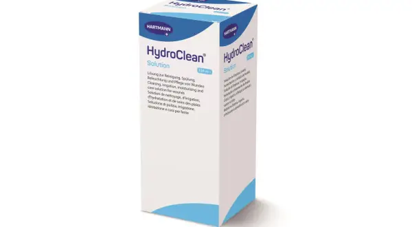 Opakowanie HydroClean Solution, płynu do czyszczenia, nawilżania i pielęgnacji ran.