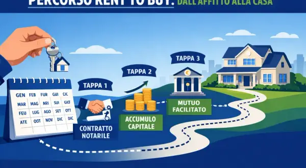 Percorso Rent to Buy: dal contratto notarile all'accumulo capitale e mutuo facilitato, per arrivare alla casa. Un percorso simile a una vendita con patto di riscatto.