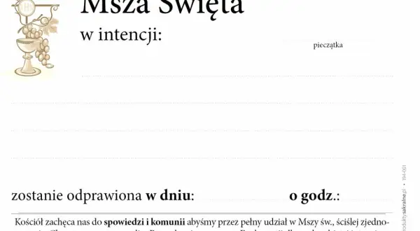 Formularz Mszy Świętej. Jak napisać intencję mszalną z okazji 18 urodzin? Wpisz datę i godzinę.