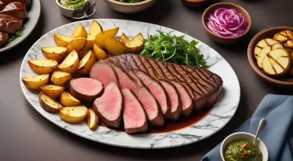 Perfekt grillad picanha med klyftpotatis och gröna tillbehör. En festmåltid som lockar till sig alla sinnen.