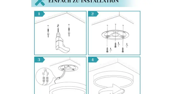 Instrukcja montażu płaskiej lampy led: wiercenie otworów, przykręcanie uchwytu, podłączenie przewodów i mocowanie lampy.