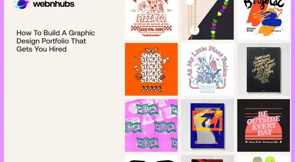 A graphic design portfolio showcasing diverse projects like pizza logos, abstract art, and typography, offering inspiration for building a strong creative portfolio.