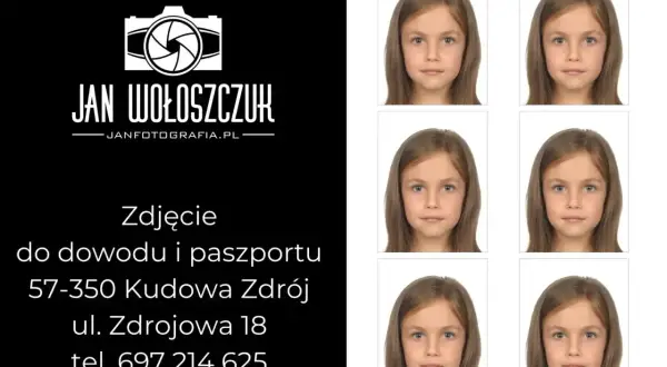 Zdjęcie do dowodu i paszportu wykonane przez Jana Wołoszczuka w Kudowie Zdroju. Sześć identycznych ujęć dziewczynki.
