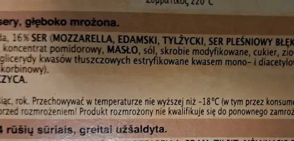 Pizza Guseppe 4 sery, głęboko mrożona, z flagą Polski.