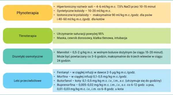 Diuretyki osmotyczne: mannitol 0,5-2 g/kg m.c. w bolusie dożylnym, powtarzany co 3-6 godzin.