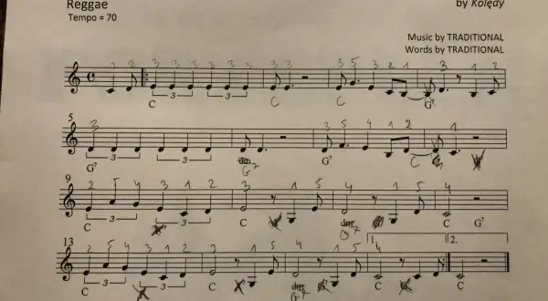 Nuty na keyboard dla początkujących: "Oj, Maluśki, Maluśki" w rytmie reggae.