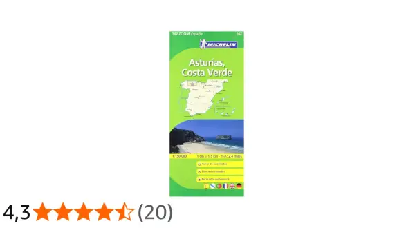 Mapa Michelin de Asturias, Costa Verde, ideal para planificar tus km costa Asturias. Incluye índice, planos y recorridos.