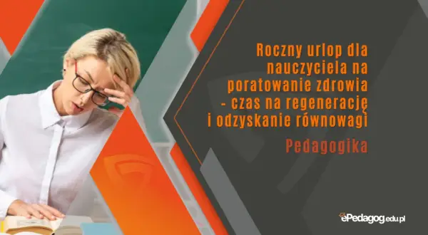 Zmęczona nauczycielka z bólem głowy. Roczny urlop zdrowotny dla kogo? Dla pedagogów potrzebujących regeneracji i odzyskania równowagi.