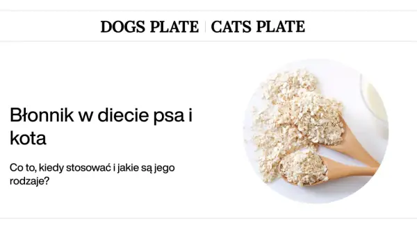 Płatki owsiane na drewnianych łyżkach, symbolizujące błonnik pokarmowy dla psa i kota.