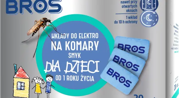 Bros wkłady do elektro na komary dla dzieci, chronią dom przed owadami przez 10h. Opakowanie zawiera 20 sztuk.