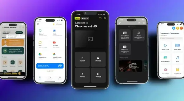 Pięć smartfonów z aplikacjami do streamingu i udostępniania ekranu.