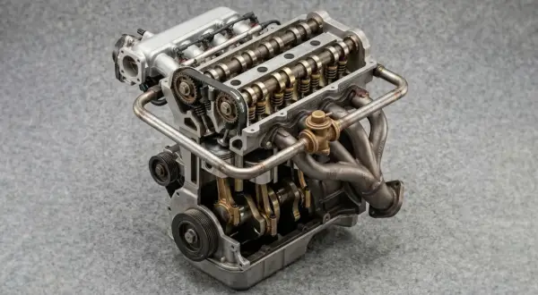 Motore a benzina con distribuzione a cinghia e valvole a vista. L'olio motore ACEA C3, significato di alta qualità, protegge questi componenti.
