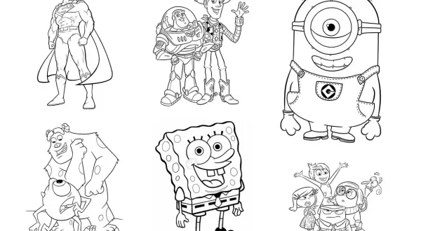 Láminas para colorear: Superman, Buzz y Woody, Minion, Mike y Sully, Bob Esponja y personajes de Intensamente. Ideal para como pintar un niño de 3 años.