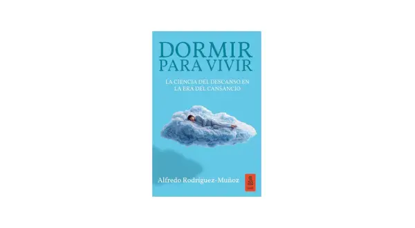 Libros para dormir: un hombre descansa en una nube, portada de "Dormir para vivir" de Alfredo Rodríguez-Muñoz.