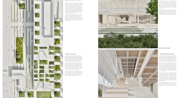 Nowoczesne Centrum Solidarności w Gdańsku, z zielonymi tarasami i minimalistyczną architekturą, symbol wolności i wspólnoty.