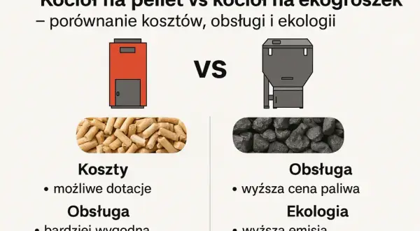 Porównanie kotłów: pellet vs ekogroszek. Pellet to wygodniejsza obsługa i niższe koszty, ekogroszek to wyższa emisja i cena paliwa.